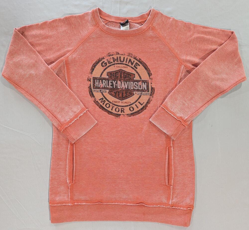 Harley-Davidson Sweatshirt Womens L Orange Pullover Motor Oil Graphic Naples